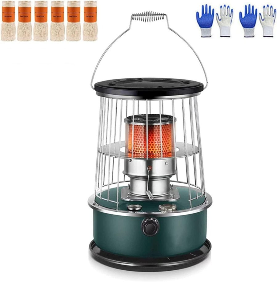 Efficient Kerosene Heaters for Indoor Use, Stainless Steel Indoor Heater Non Electric, Kerosene Stove Camping with 6 Wicks 2 Pairs of Gloves for Indoor Outdoor, Patio, Deck, Home A