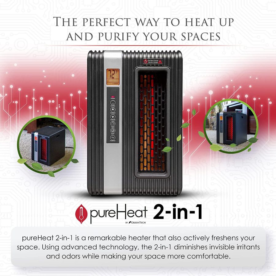 GreenTech Environmental pureHeat 2-in-1 Space Heater & Air Purifier - Air Cleaner for Home, Office Desk, Bedroom, Bathroom More - Safe Heating and Simple to Use - Includes Remote - Image 3