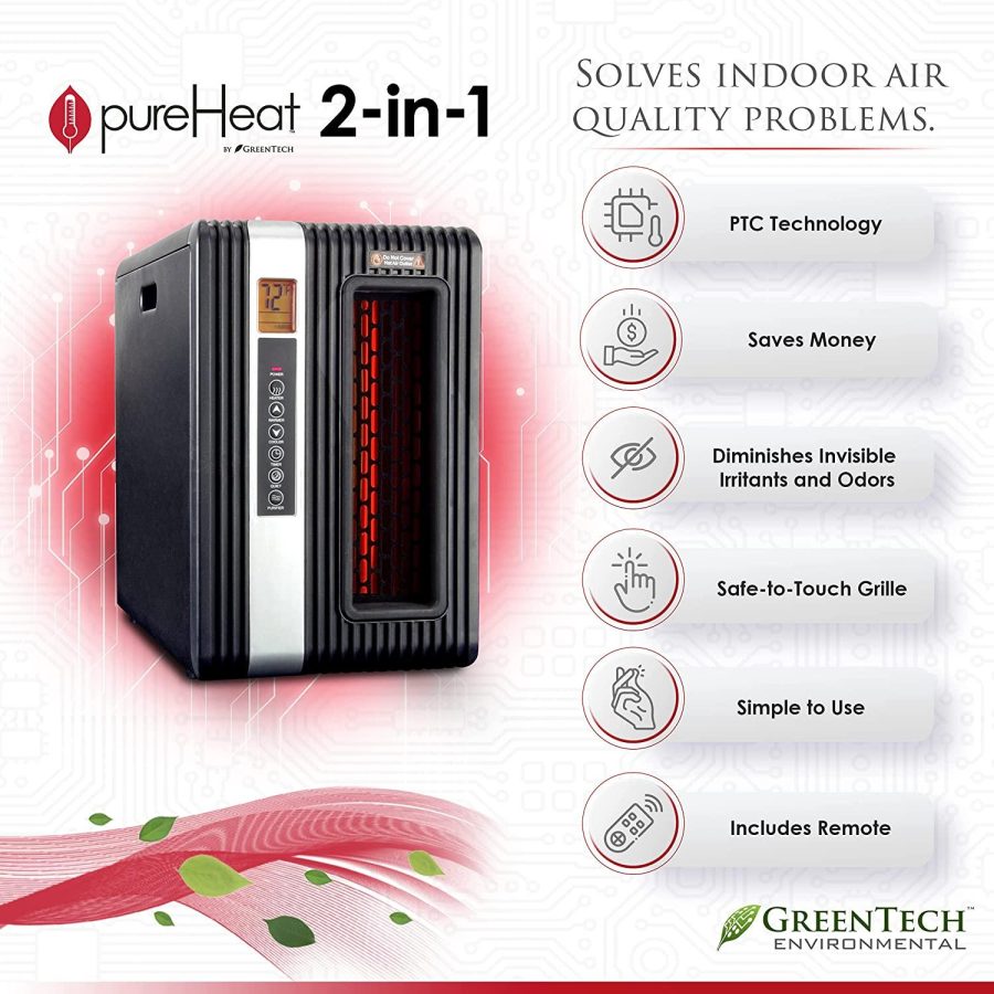 GreenTech Environmental pureHeat 2-in-1 Space Heater & Air Purifier - Air Cleaner for Home, Office Desk, Bedroom, Bathroom More - Safe Heating and Simple to Use - Includes Remote - Image 4