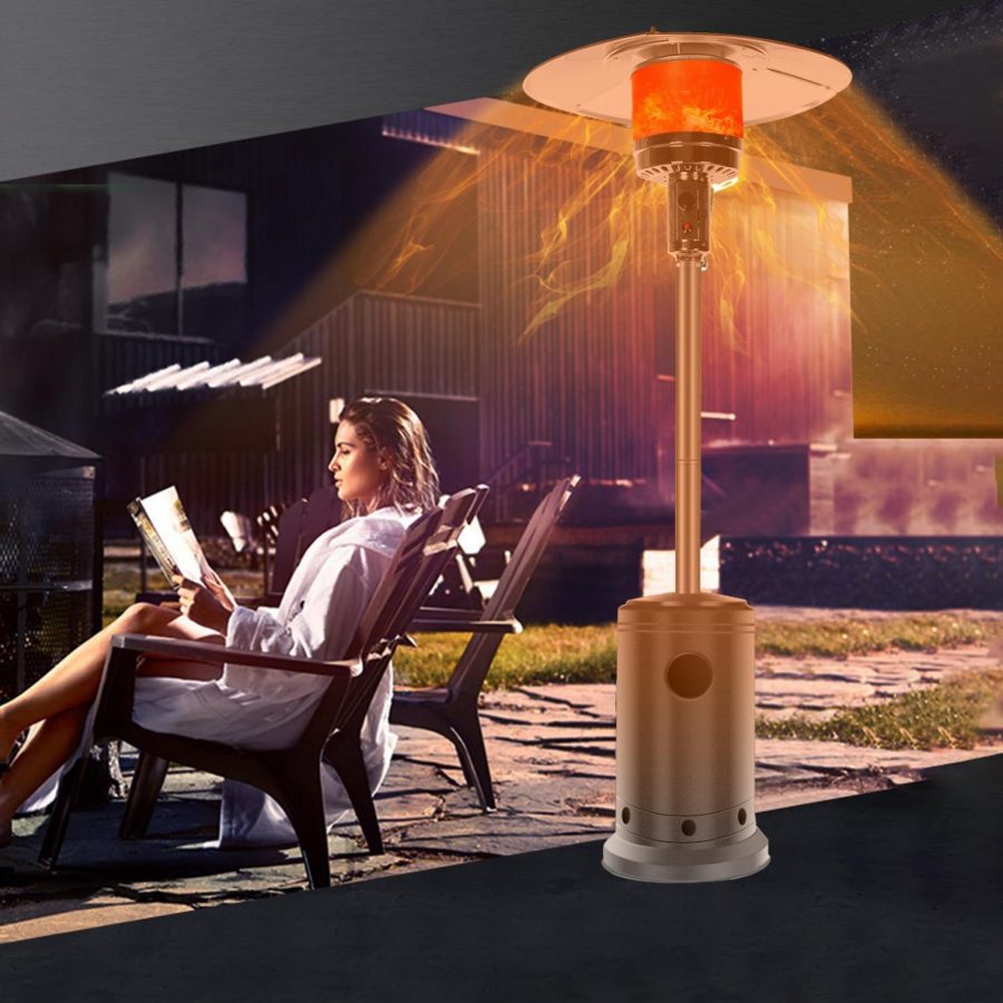 Follure Patio Heater,Space Heater,Propane Heater,46,000 BTU Pyrami-d Flame Outdoor Heater Propane Heater With Wheel,Gray