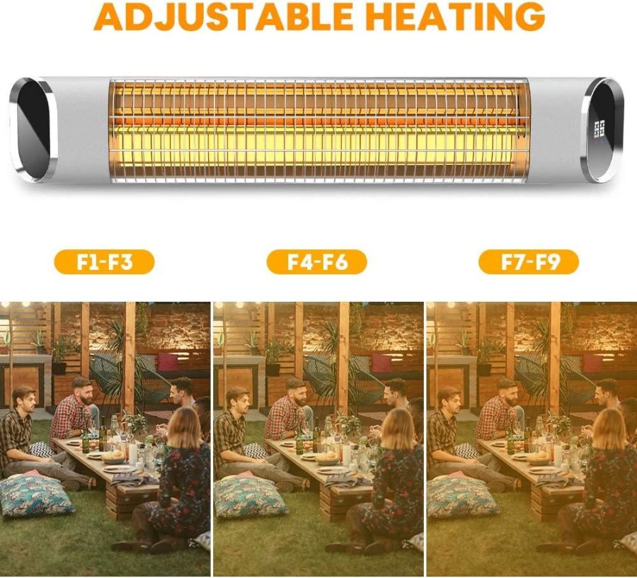 Patio Heater, Electric Outdoor Infrared Space Heater Wall Mount with Aluminum Alloy, Remote Control & LED Display, Ideal for Backyard Porch Garage, Super Quiet and 24H Timer Auto Shut Off, Gold Tube - Image 3