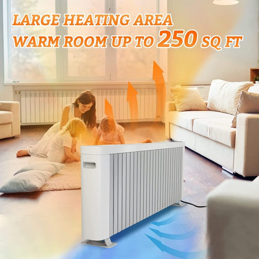 E-Macht Electric Baseboard Heater 1500W Large Room Space Heater for Indoor Use Remote Control, LED Digital Display, Adjustable Thermostat, Timer, for Bedroom, Office Convection Heater - Image 2