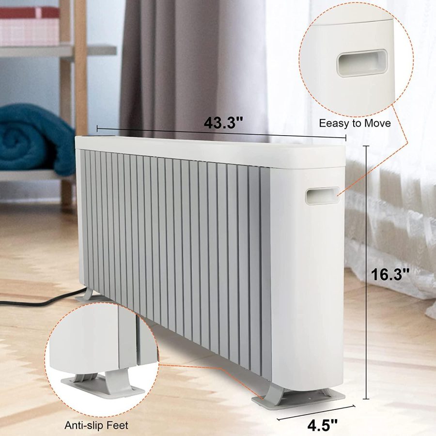 E-Macht Electric Baseboard Heater 1500W Large Room Space Heater for Indoor Use Remote Control, LED Digital Display, Adjustable Thermostat, Timer, for Bedroom, Office Convection Heater - Image 3