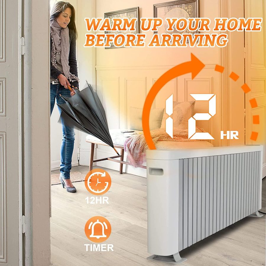 E-Macht Electric Baseboard Heater 1500W Large Room Space Heater for Indoor Use Remote Control, LED Digital Display, Adjustable Thermostat, Timer, for Bedroom, Office Convection Heater - Image 6