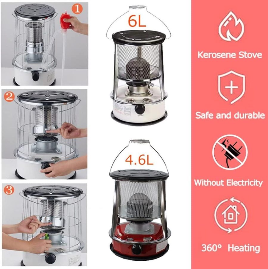 Efficient Non Electric Heater for Indoor Outdoor Camping Kerosene Stove Tent Kerosene Heaters Picnic/Ice Fishing/Cooking 4.6L-Red/6L-White (Size : 6L/White) - Image 4