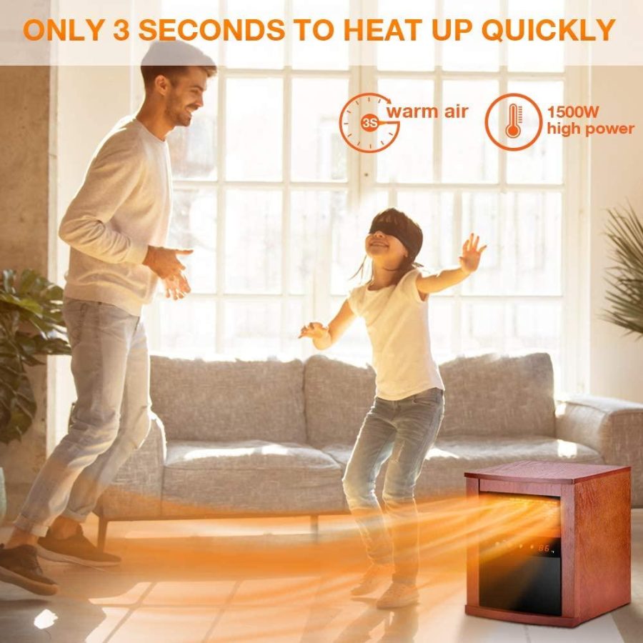 Electric Space Heater, 1500W Infrared Heater with 3 Heat Modes, Remote Control & Timer, Room Heater with Overheat & Tip-Over Shut Off Protection, Wood Cabinet Heater for Large Room, Low Noise, Brown - Image 4