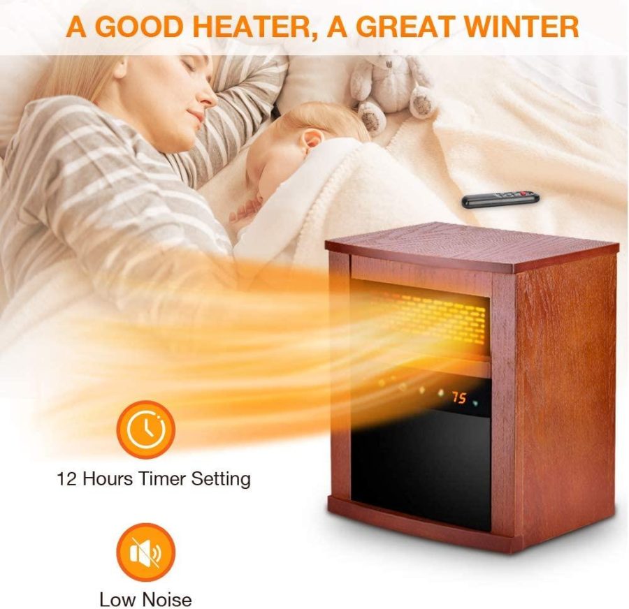 Electric Space Heater, 1500W Infrared Heater with 3 Heat Modes, Remote Control & Timer, Room Heater with Overheat & Tip-Over Shut Off Protection, Wood Cabinet Heater for Large Room, Low Noise, Brown - Image 6