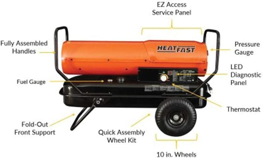 HeatFast HF215K Portable Home, Jobsite, Construction Site Forced Air Kerosene/Diesel Salamander Torpedo Space Heater with Thermostat Temperature Control, 215,000 BTU, orange - Image 6