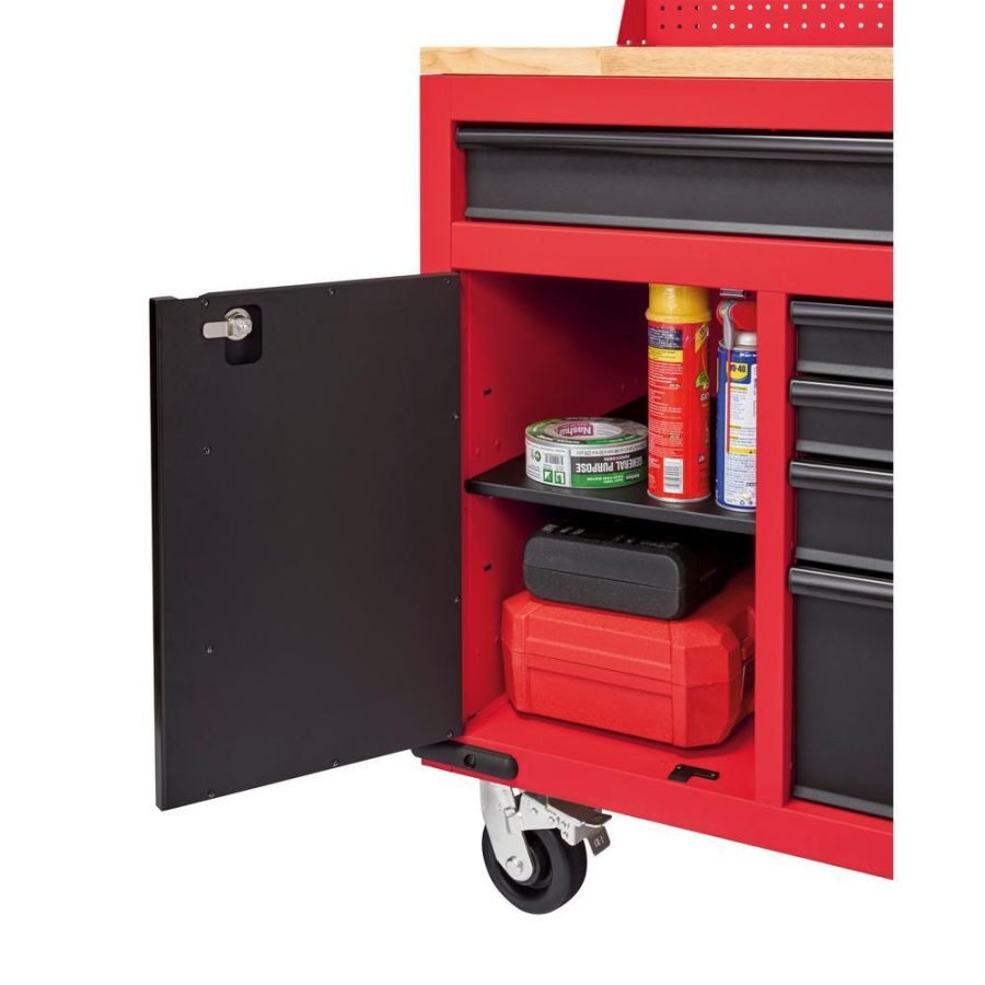 Milwaukee 61 in. 11-Drawer/1-Door 22 in. D Mobile Workbench with Sliding Pegboard Back Wall in Red/Black-MWTC6111BC1M - Image 5