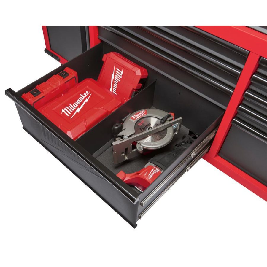 Milwaukee 61 in. 11-Drawer/1-Door 22 in. D Mobile Workbench with Sliding Pegboard Back Wall in Red/Black-MWTC6111BC1M - Image 8