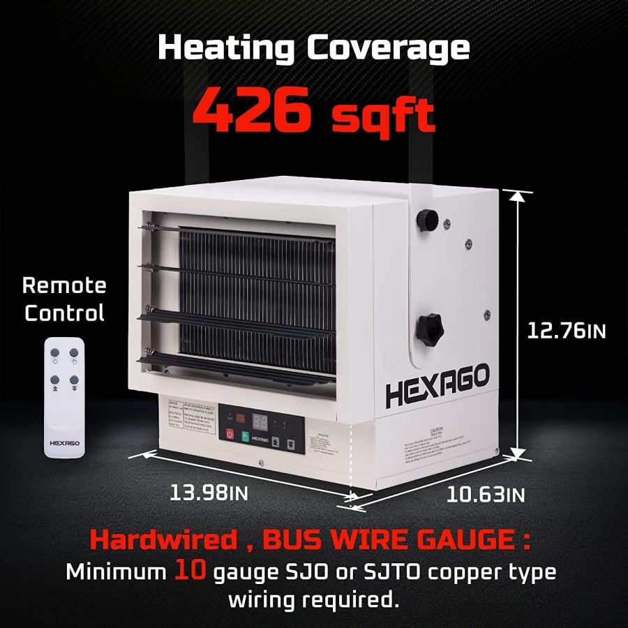 Hexago HEXAGO 5000W Industrial Indoor 240V Electrical Garage Heater Hardwire Space Heater w Remote, Thermostat and Timer, ETL Listed - Image 2