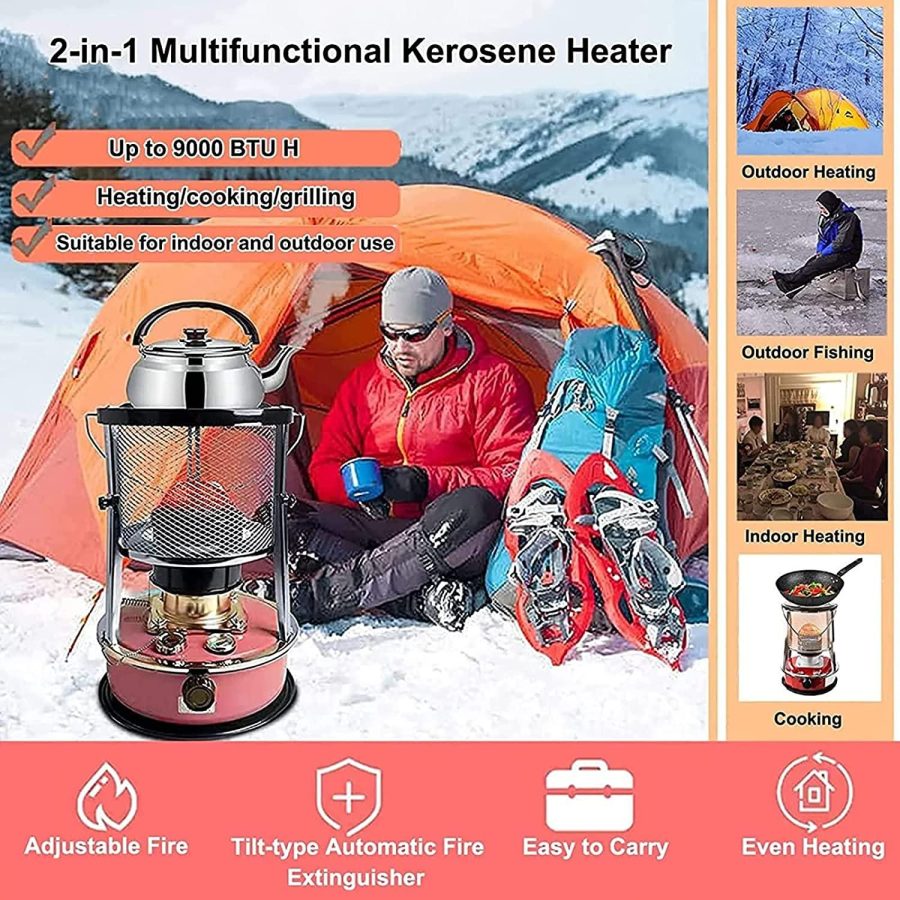 Exception 4.6 L Portable Petroleum Heater, Mobile Petroleum Stove, Indoor Tent Heater, Burning 18-22 Hours, for Cooking Camping, with 7 Cotton Cores 2 Gloves - Image 2