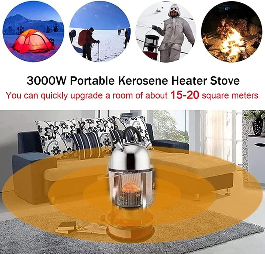 Exception 4.6 L Portable Petroleum Heater, Mobile Petroleum Stove, Indoor Tent Heater, Burning 18-22 Hours, for Cooking Camping, with 7 Cotton Cores 2 Gloves - Image 3