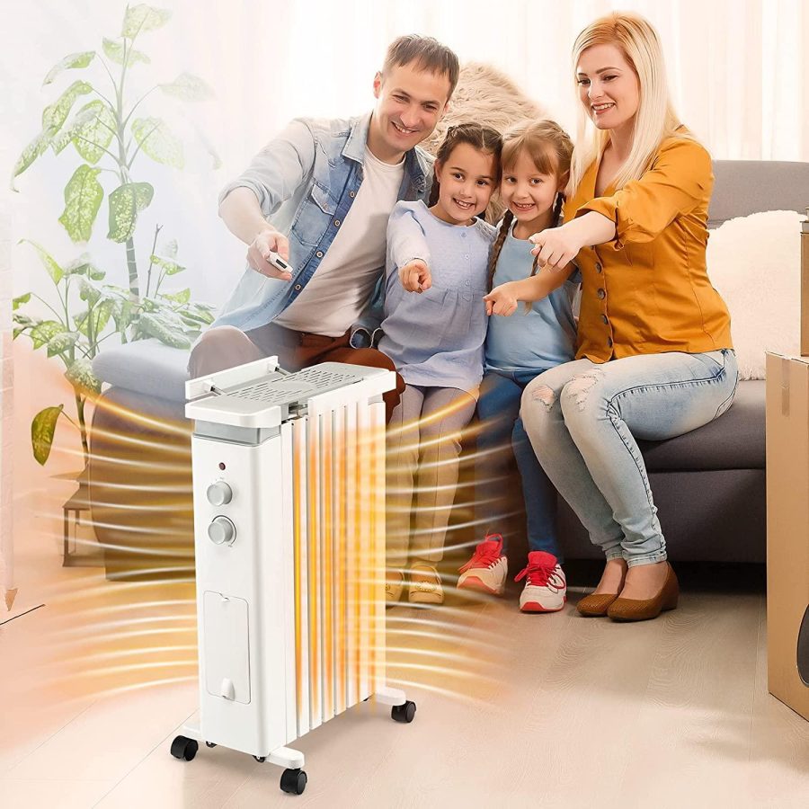 GOFLAME Oil Filled Radiator Heater, 1500W Electric Portable Space Heater with 3 Heat Settings and Built-In Thermostat, Oil Heater with Wheels, Tip-Over & Overheat Protection for Home Office (White) - Image 9