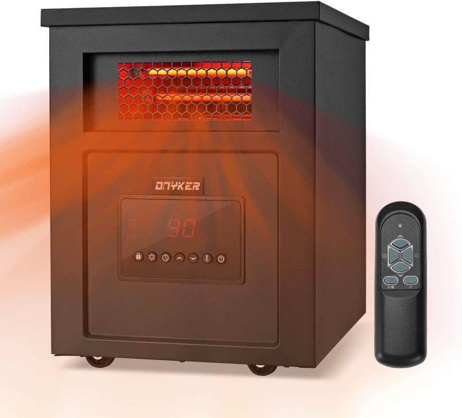 DNYKER Infrared Space Heater, 1500W Remote Control Black Electric Space Heater With Wheels, 3 Heating Modes, Timer and Overheat Protection, Quiet Fan Indoor Portable Space Heater For Living Room