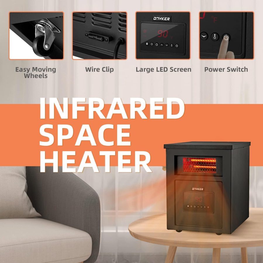 DNYKER Infrared Space Heater, 1500W Remote Control Black Electric Space Heater With Wheels, 3 Heating Modes, Timer and Overheat Protection, Quiet Fan Indoor Portable Space Heater For Living Room - Image 2