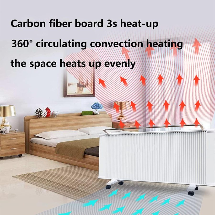 Electric Heater, 1000W Infrared Convection Space Heater with Thermostat, Waterproof Silent Household Energy Saving Radiator Heater with Overheat Protection, -Standing or Wall-Mounted - Image 2