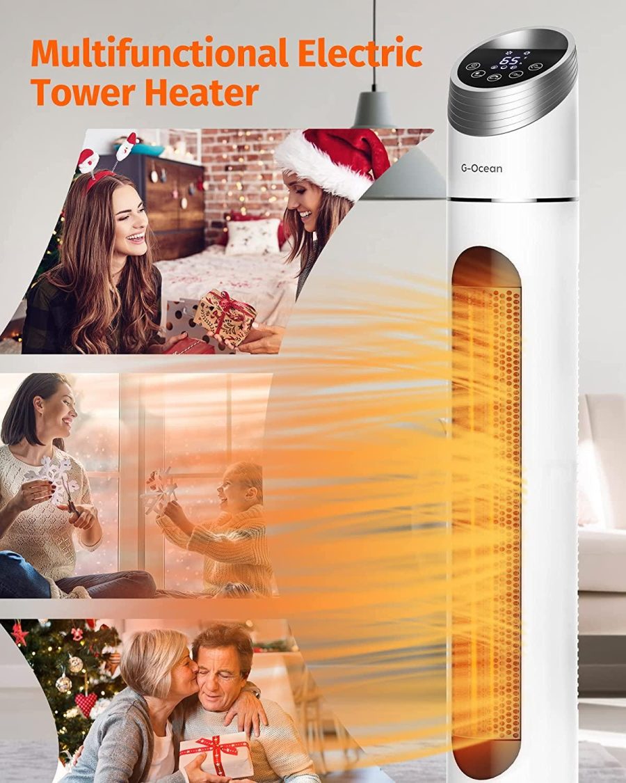 Electric Space Heater for Large Room, 34" Ceramic Tower Heater with Remote, G-Ocean 1500W Portable Space Heater with 12H Timer, 70° Oscillating, Adjustable Thermostat, Overheating & Tip-over Protection for Garage, Home Office Indoor Use, GHTF1502 NEW - Image 7