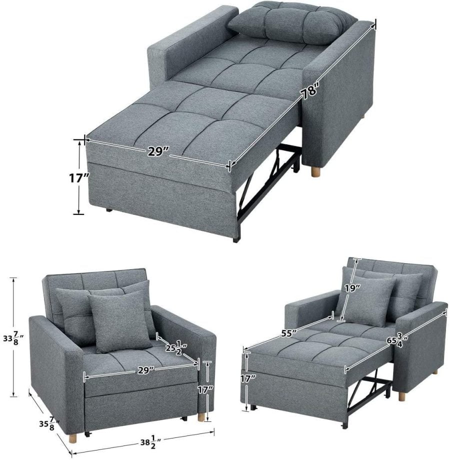 Esright Convertible Chair Bed 3-in-1, Sleeper Chair Bed, Multi-Functional Adjustable Recliner, Sofa, Bed, Single Bed Chair with Modern Linen Fabric, Dark Gray - Image 6