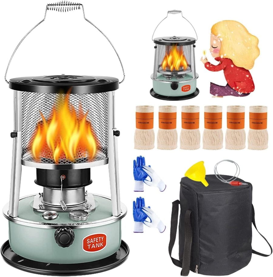 Efficient Non Electric Heaters for Indoor, Kerosene Stove Heater with Storage Bag and Accessories, Protective Cover Adjustable Kerosene Heaters for Indoor Use, for Outdoor Camping Winter Fishing