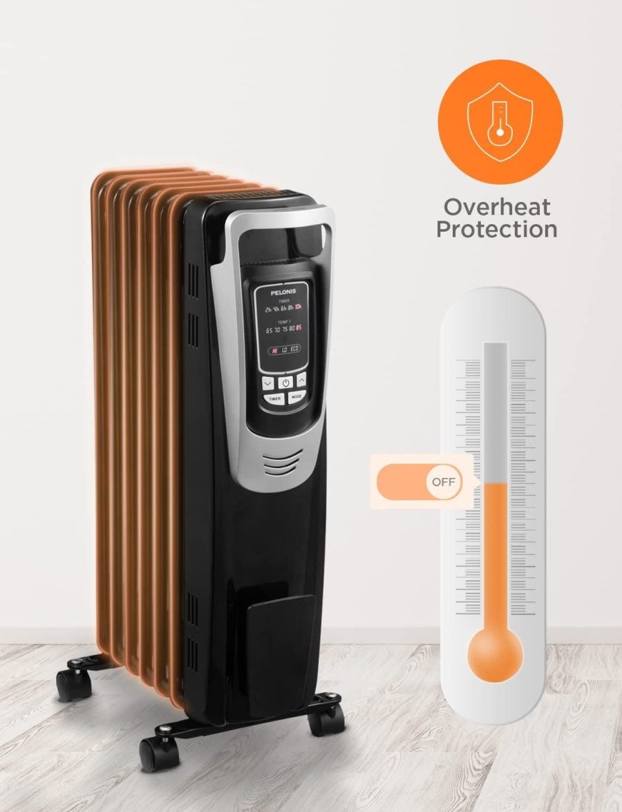 PELONIS Electric 1500W Oil Filled Radiator Heater with Safety Protection, LED Display, 3 Heat Settings and Five Temperature settings. Perfect for for Home or Office - Image 6