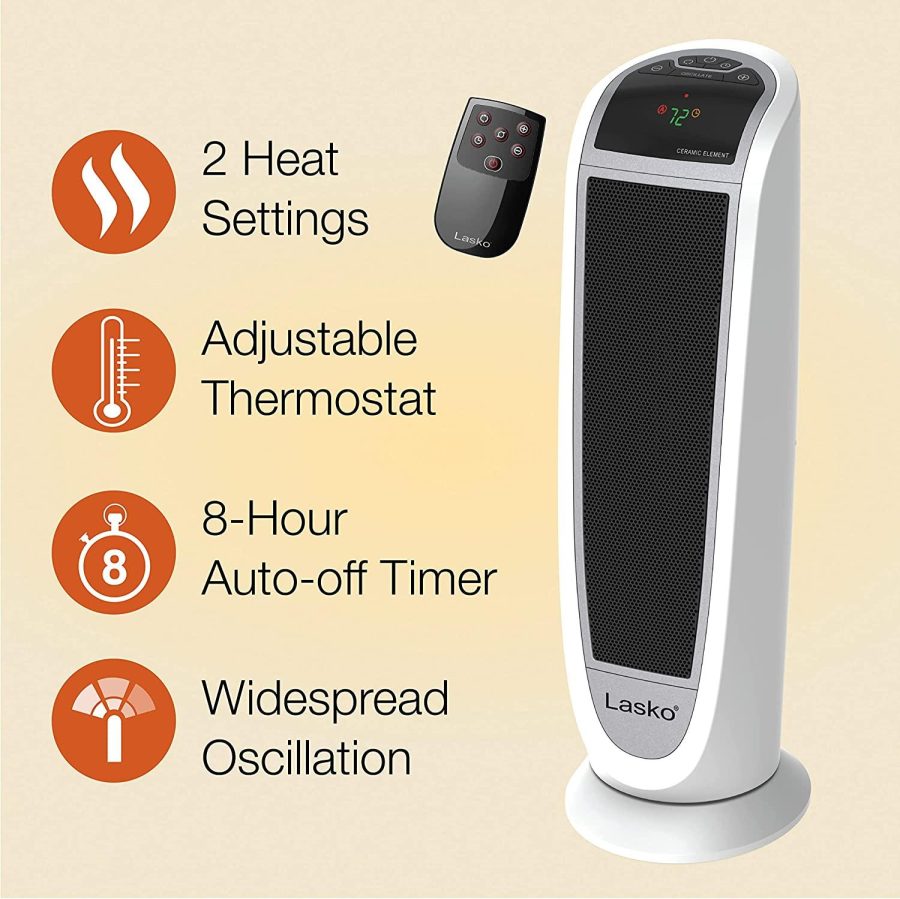 Lasko 5165 Digital Ceramic Tower Heater with Remote Control, 1500W, White - Image 5