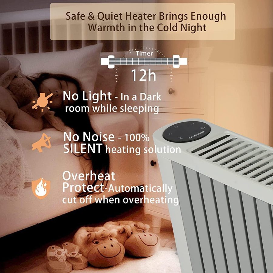 Vilobos Electric Space Heater with Thermostat for Indoor Use Bedroom, 1500W/900W/600W Energy Efficient Radiator Heater w/ Remote Timer Overheating & Tip-Over Protection, Safe and Quiet for Office Dorm - Image 4