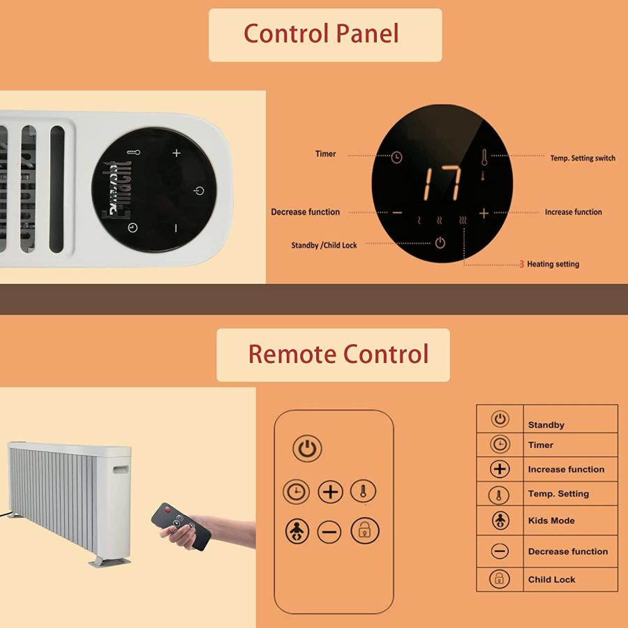 Vilobos Electric Space Heater with Thermostat for Indoor Use Bedroom, 1500W/900W/600W Energy Efficient Radiator Heater w/ Remote Timer Overheating & Tip-Over Protection, Safe and Quiet for Office Dorm - Image 6