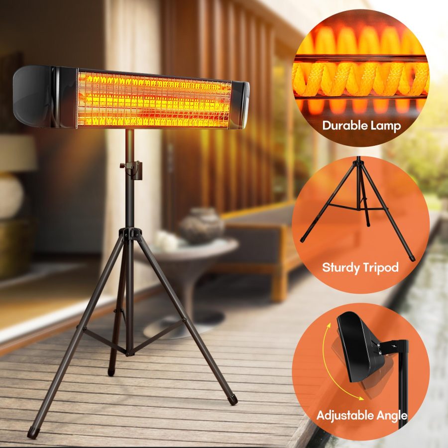 Electric Patio Heater with Tripod Waterproof Standing Indoor Outdoor Infrared Heater - Image 2