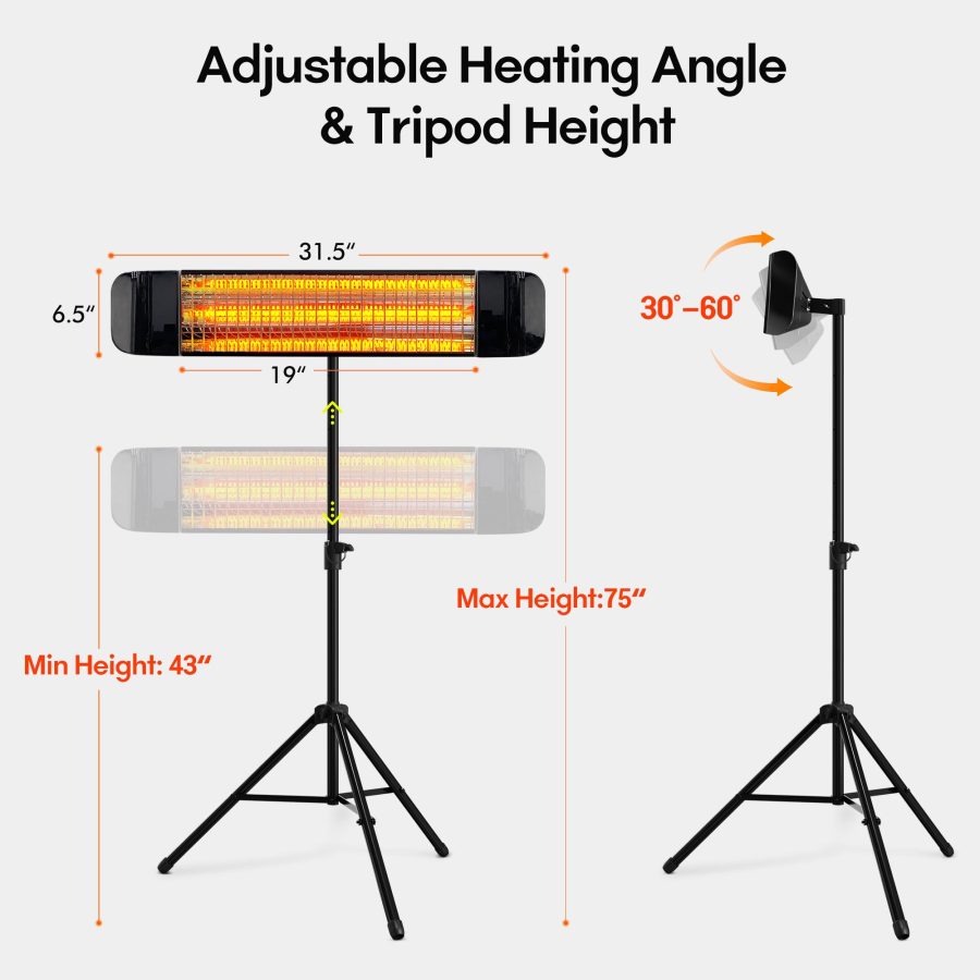 Electric Patio Heater with Tripod Waterproof Standing Indoor Outdoor Infrared Heater - Image 3