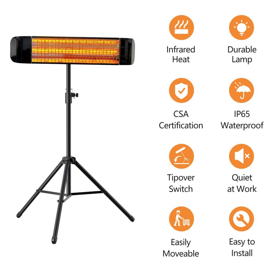 Electric Patio Heater with Tripod Waterproof Standing Indoor Outdoor Infrared Heater - Image 7