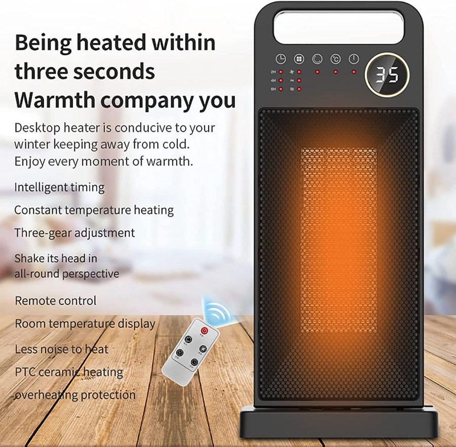 HFSKJWI Electric Space Heater 2000W Adjustable Fast Safety Heating Ceramic Heater with Timer and Oscillation Mini Quiet Heater with Remote Control and Digital Thermostat for Indoor Use - Image 3