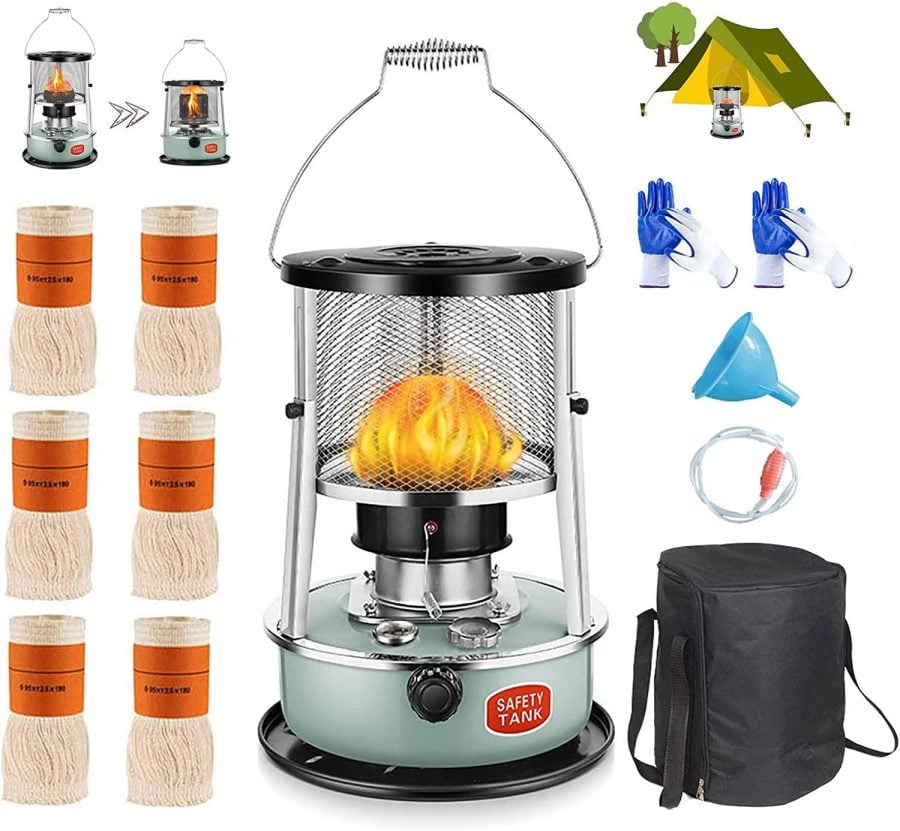 Efficient Kerosene Heaters for Indoor Use, Stainless Steel Indoor Heater Non Electric, Kerosene Stove Camping with Portable Handle, with 6 Wicks 2 Pairs of Gloves, for Boiling Water Heating Cooking