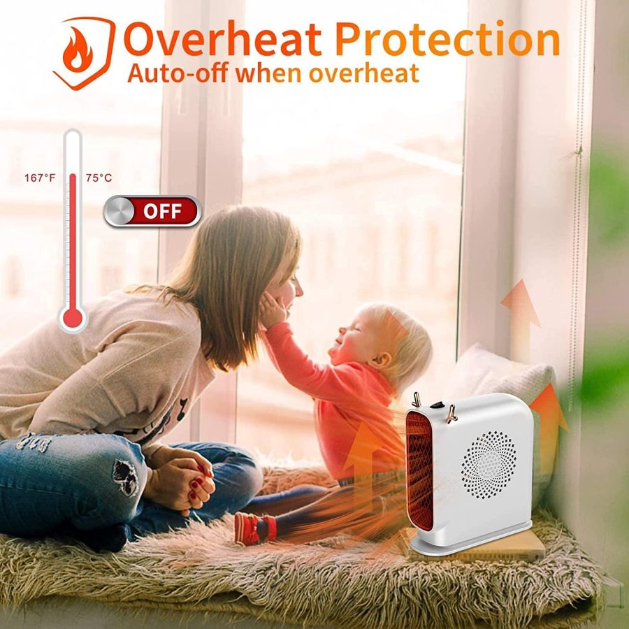 Electric Space Heater, Portable Heater with Thermostat,3 Heating Modes,Customize The Heating Temperature,Tip Over Protection, Overheat Power-Off Protection, for Bedroom, Office, Indoor Use (White) - Image 3