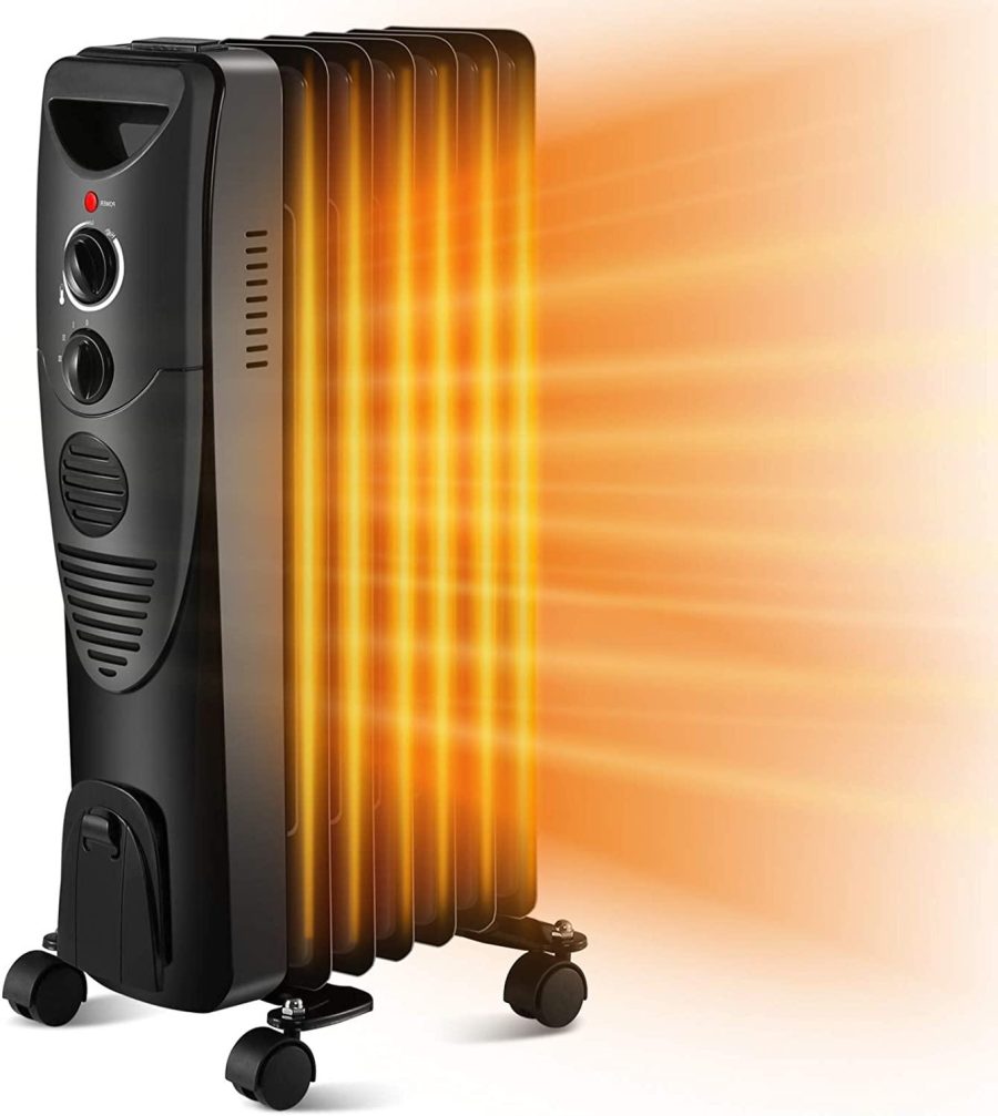 Electric Space Heater 1500W, Portable Oil Heater with 3 Heat Settings, Oil Filled Radiator Heater for Home/Office, Black