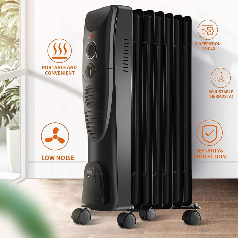 Electric Space Heater 1500W, Portable Oil Heater with 3 Heat Settings, Oil Filled Radiator Heater for Home/Office, Black - Image 2