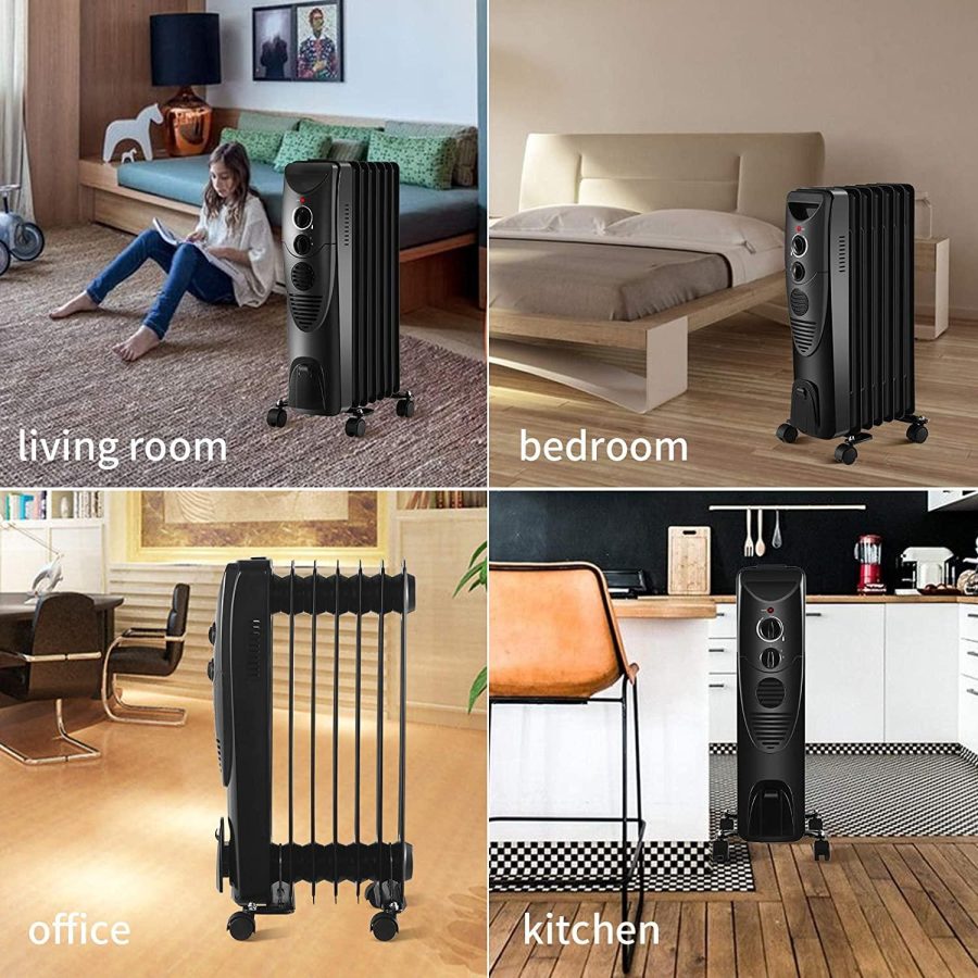 Electric Space Heater 1500W, Portable Oil Heater with 3 Heat Settings, Oil Filled Radiator Heater for Home/Office, Black - Image 7