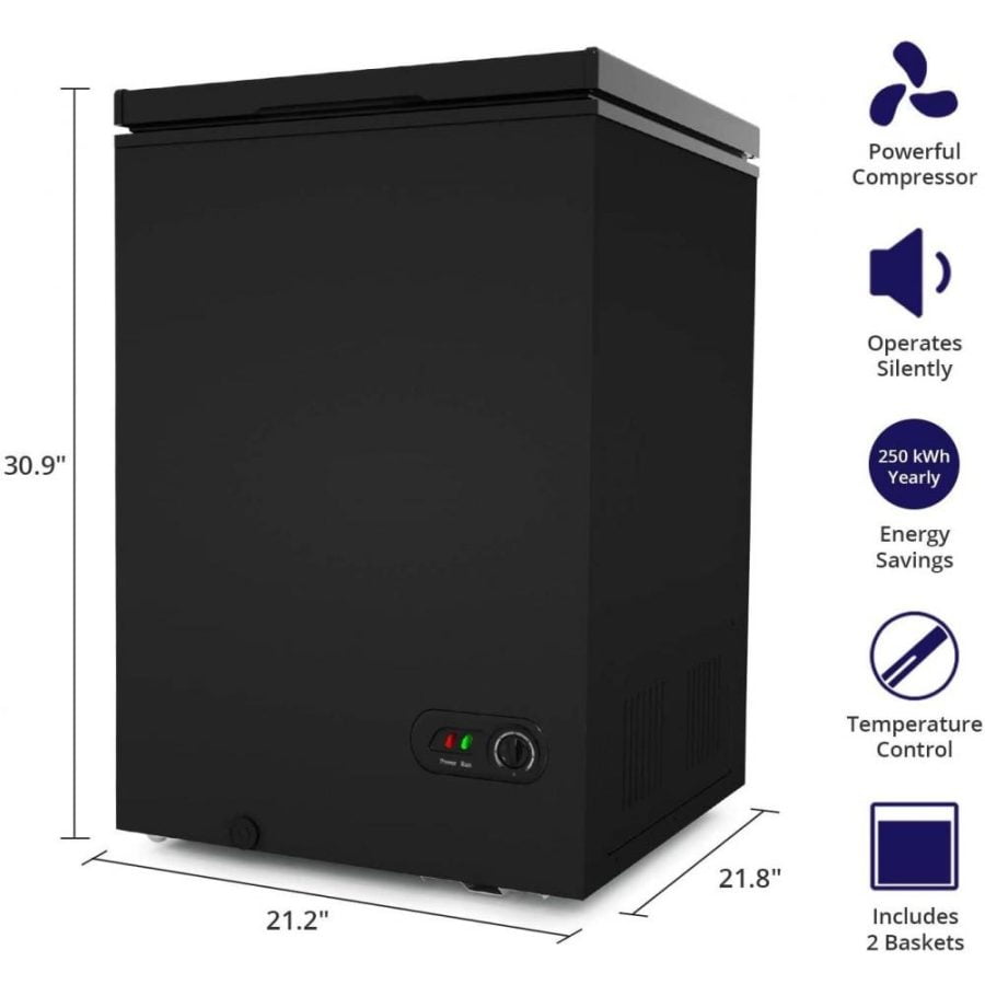 Northair Chest Freezer - 3.5 Cu Ft with 2 Removable Baskets - Reach In Freezer Chest - Quiet Compact Freezer - 7 Temperature Settings - Black - Image 2