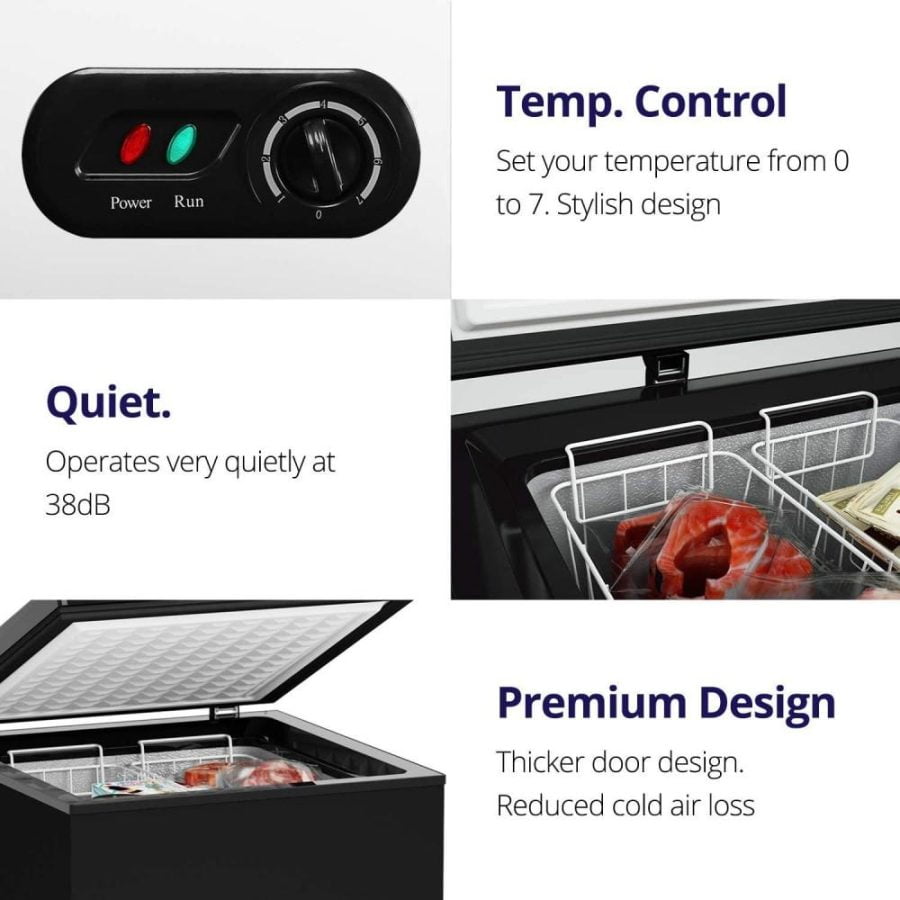 Northair Chest Freezer - 3.5 Cu Ft with 2 Removable Baskets - Reach In Freezer Chest - Quiet Compact Freezer - 7 Temperature Settings - Black - Image 6