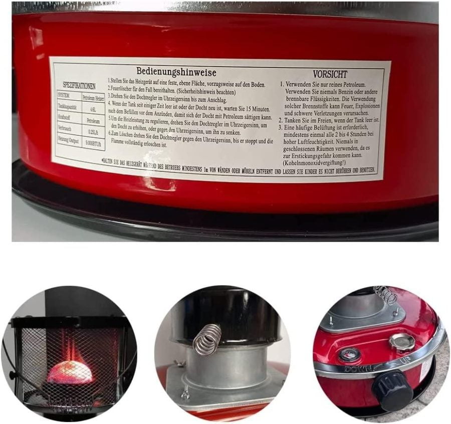 Kerosene Heater with Storage Bag 4.6L Stove Heater Burner Non Electric Kerosene Stove Indoor Burner Camping Oil Heaters with Overheat Protection and 6 Wicks (Color : Red-4.6L) - Image 5