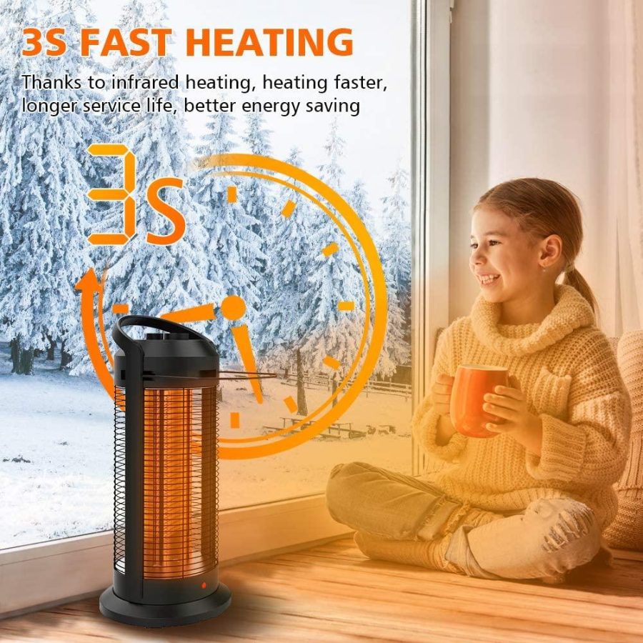 Electric Infrared Space Heater, 70° Oscillating Radiant Tower Heater with Tip-Over Protection and Overheat Protection, 2 Heating Modes for Office Home Patio, 1500W - Image 2