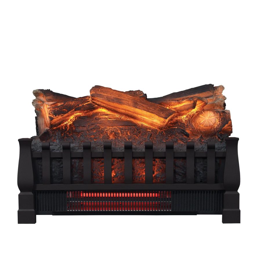 Infrared Quartz Log Set Heater with Realistic Ember Bed and Logs, Black