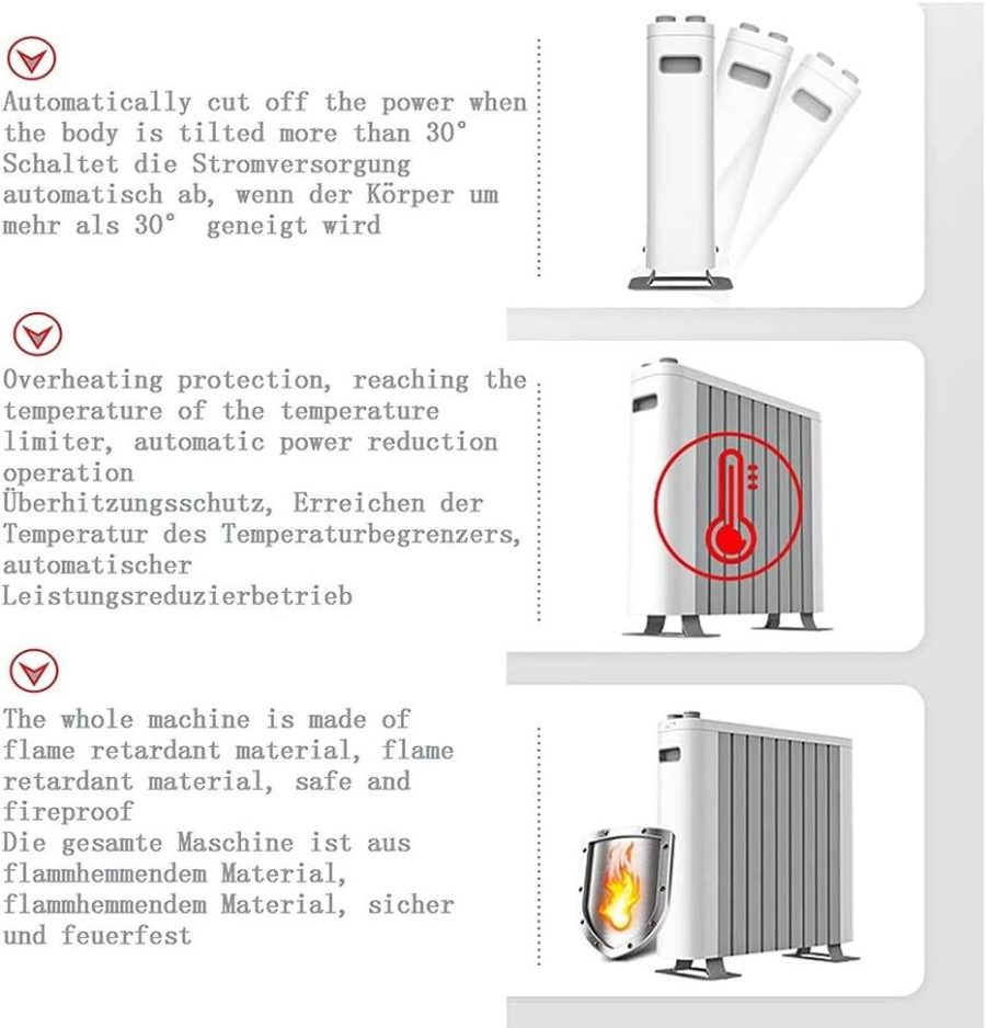 Heater Energy Saving 2000W Space Heater Mobile Radiator Noise Reduction Household Anti-scalding Electric Heater for Bedroom Office (Color : White, Size : 18.9x5.9x16.1in) - Image 8