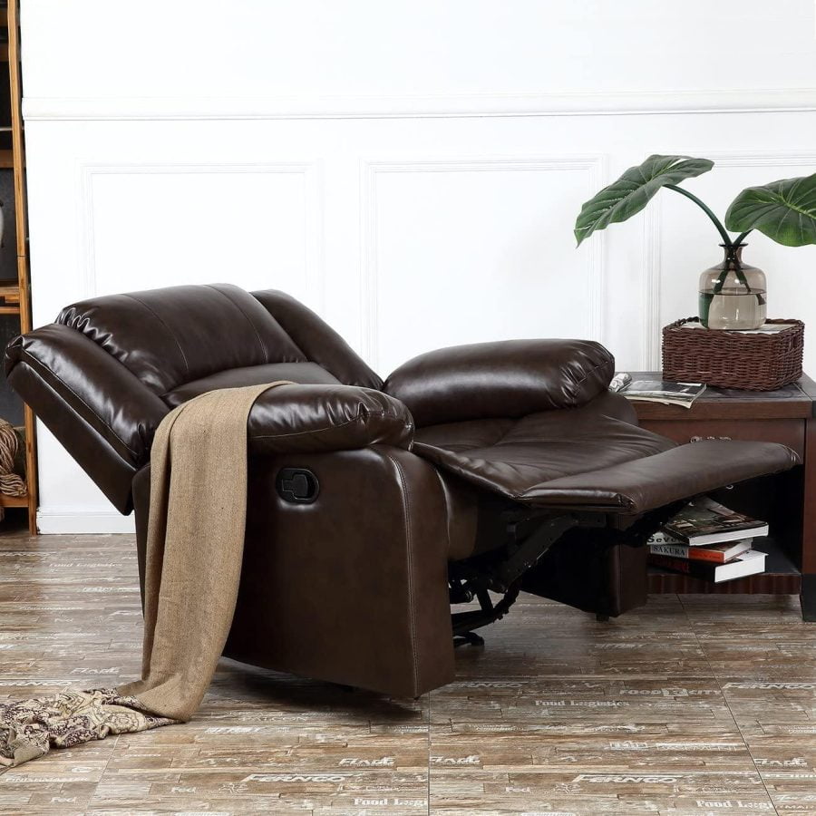 Brown Deluxe Heavily Padded PU Leather Recliner Chair Lounge Club - Image 5