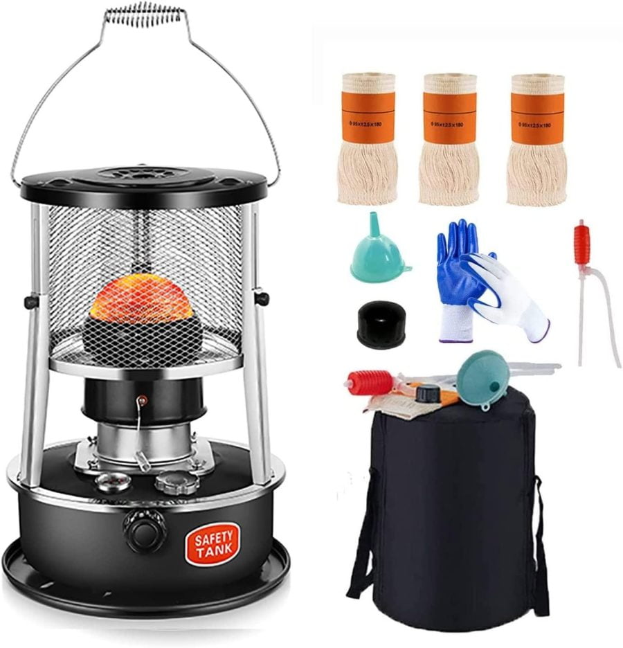 DUTIL Kerosene Heaters for Indoor Use,Adjustable Height Kerosene Stove,4.5L Multifunctional Non Electric Heater, Removable Top Cover Indoor Kerosene Heater, with Storage Bag, Wick and Gloves