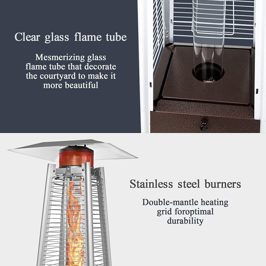 PAMAPIC Patio heater, 42000 BTU Stainless Steel Pyramid Patio heater with Cover, Outdoor Propane Heater on Wheels Easily Move, Glass Tube Patio Heater great for backyards, restaurant, cafeteria, etc. - Image 5