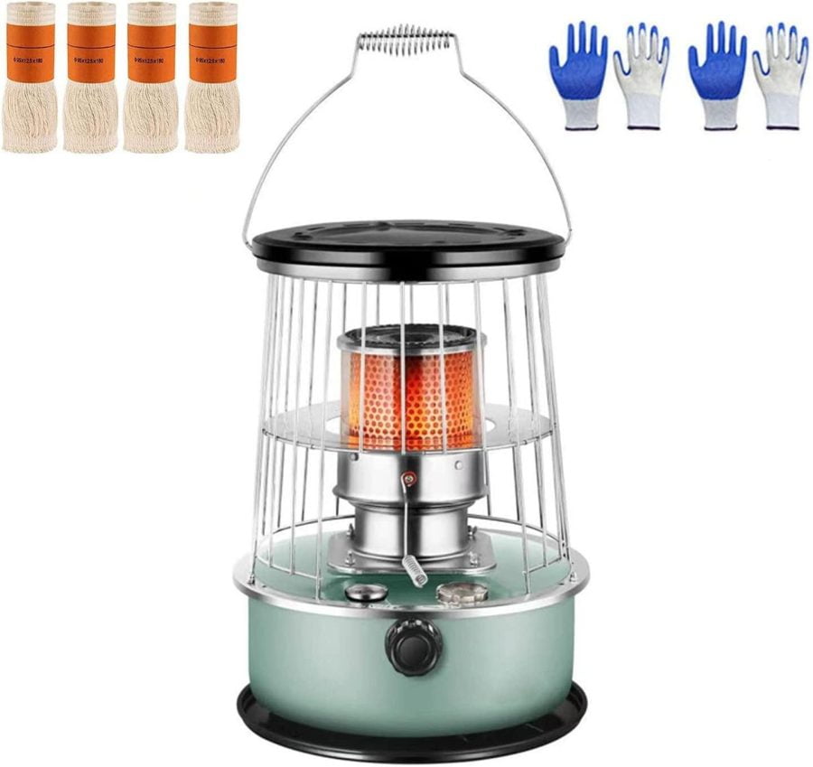 Efficient Kerosene Heaters for Indoor Use, Stainless Steel Indoor Heater Non Electric, Kerosene Stove Camping with 4 Wicks 2 Pairs of Gloves, for Boiling Water Heating Cooking A