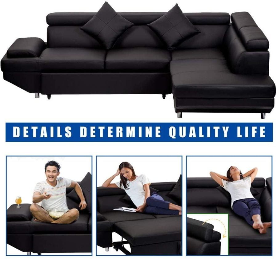 Black Sofa Sectional Sofa Bed futon - Image 3