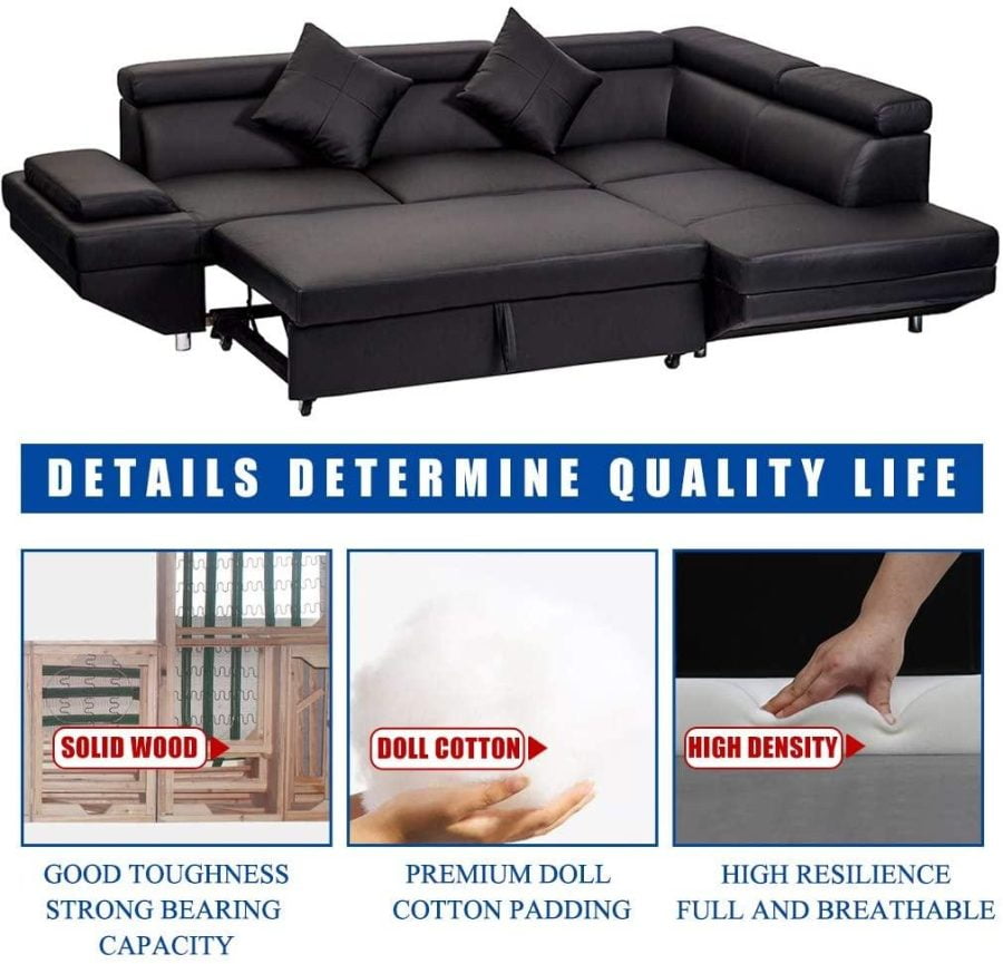 Black Sofa Sectional Sofa Bed futon - Image 4