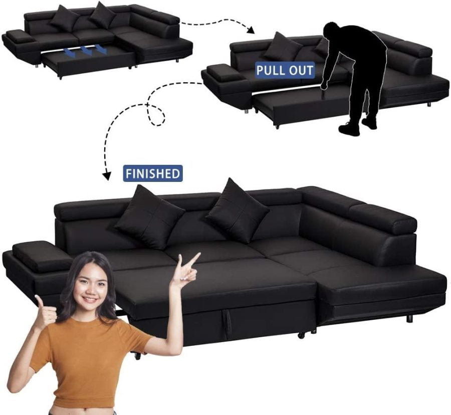 Black Sofa Sectional Sofa Bed futon - Image 5